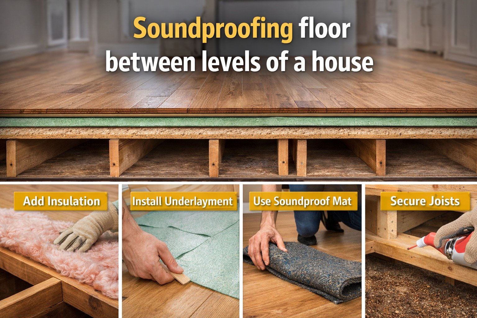 Soundproofing floor between levels of a house